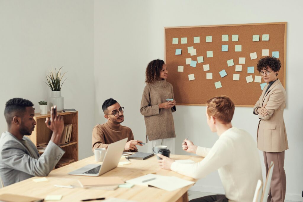 Employees in the middle of planning.